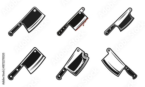 Collection of Butcher Cleavers and Meat Knives Icons