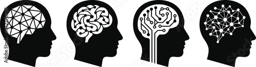Brain silhouette with digital network connections vector illustration