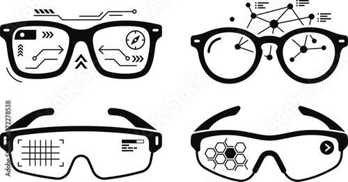 Augmented reality glasses with futuristic digital user interface vector