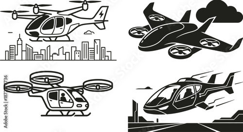 Flying taxi futuristic electric vehicle urban transport vector