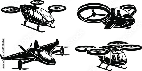 Flying taxi futuristic electric vehicle urban transport vector