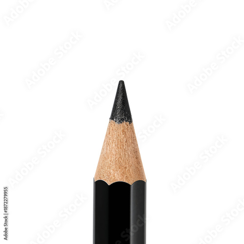 Close View of a Sharpened Black Pencil Resting on a White Background