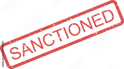 Distressed red rubber stamp with the bold word SANCTIONED conveying official authorization or approval