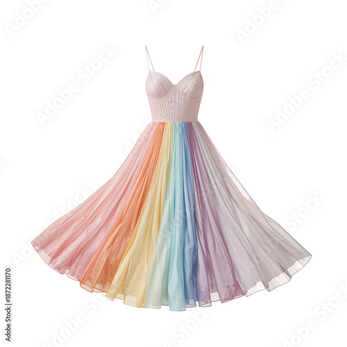 Dress With a Gradient Pattern in Pastel Colors Displayed on a Simple Background