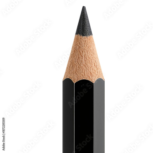 Close View of a Sharpened Black Pencil Resting on a White Background
