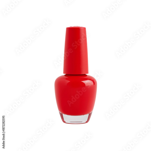 Bright Red Nail Polish Bottle Stands on a Plain Surface Showcasing Its Shiny ...