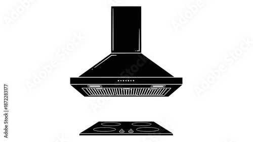 Kitchen range hood and electric stove silhouette.