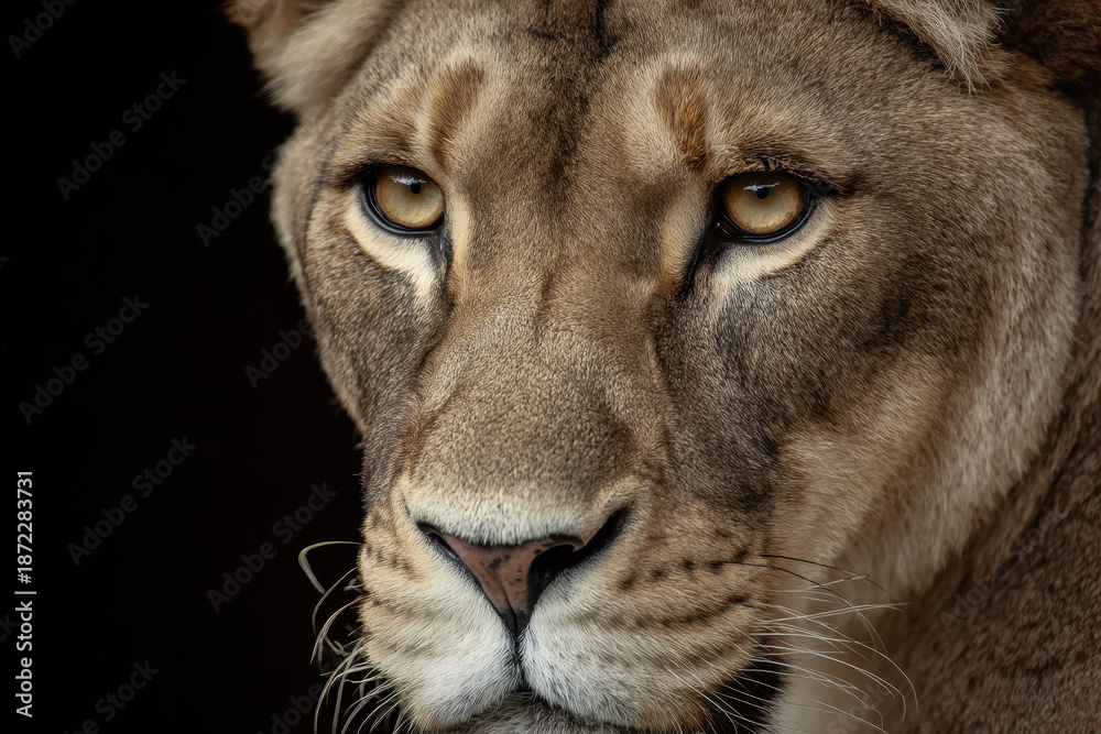 Fototapeta premium Close-up portrait of a lioness with intense gaze