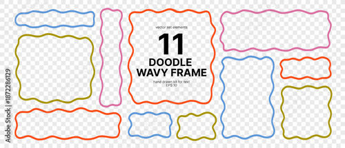 Wavy Textbox Frame Border Kit. Black Line Wave Shape Border for Text Box Bundle. Scallop Edge Square  Frames Set. Vector Graphic Elements in Transparent Png Background