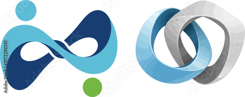 Abstract interlocking loop symbols representing connection and infinity, digital art for technology and business concepts