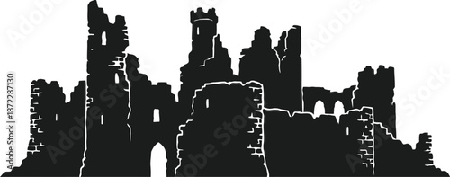 Ruined Ancient Castle Silhouette Vector Illustration
