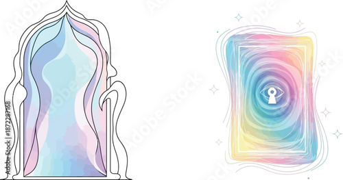 Abstract Dream Portal and Rainbow Keyhole Illustration for Mystical and Creative Concepts