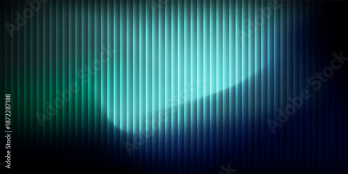 Abstract neon texture with vibrant shades of blue green gradients and bright smooth fluted vertical lines. modern