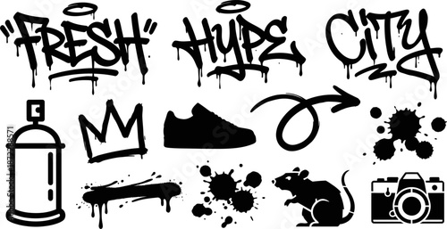Graffiti street art elements and urban icons vector illustration