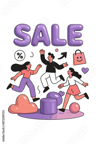 Dynamic Sale Extravaganza. 3D Sale Scene Render. Glossy 3D “SALE” letters float above reflective