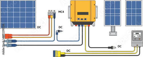 Solar Panel System Diagram with Inverter and Charge Controller