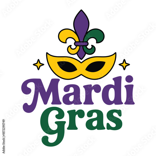 Mardi Gras mask and fleur de lis symbol  colorful festive design, vector illustration