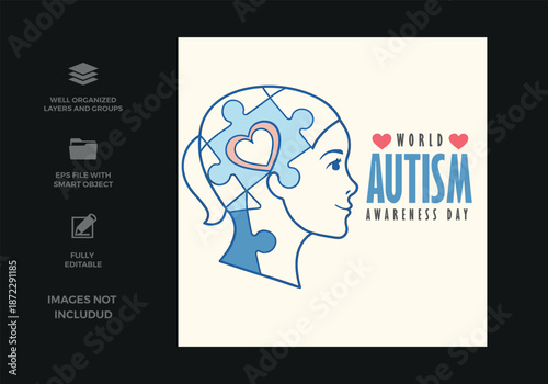 Celebrating world autism awareness day with a puzzle piece mind and heart