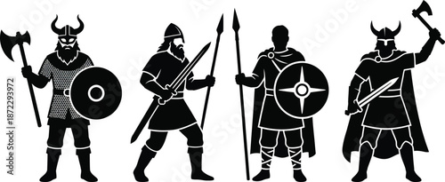 Viking Warriors Silhouette Vector Illustration