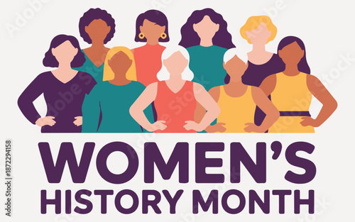Diverse Group of Women Illustration for Women's History Month Banner, Empowering Female Community and Gender Equality Concept