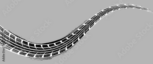 Black tire marks on road, Black rubber tire marks and tread marks, Tire trace track wheels texture and background, Auto tire tread grunge. vector