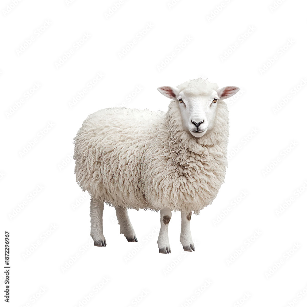 Fototapeta premium White Sheep Standing Isolated on White Background