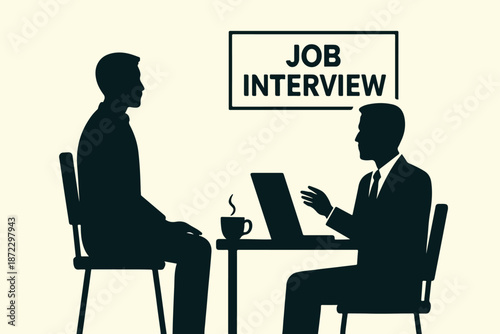 Job interview scene silhouette, vector art