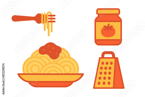 Enjoying spaghetti with tomato sauce and grated cheese at home during dinner time with family or friends