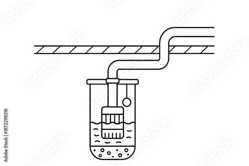 Lab setup showing a beaker with water and a device connected to a tube, demonstrating a process in a scientific experiment