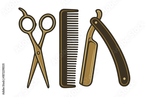 Different tools used for hair cutting and styling in a barber shop during daytime