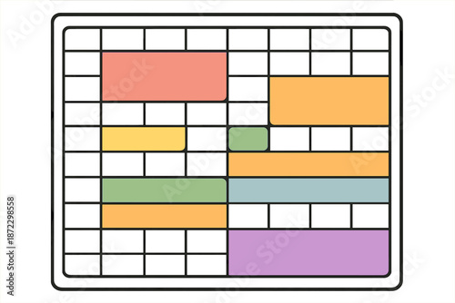 Schedule layout showing colored blocks representing tasks in different time slots across a grid format
