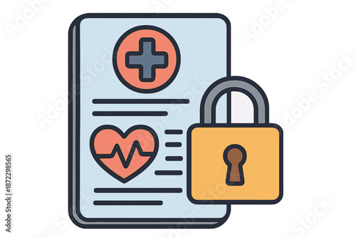 Secure storage of health information with lock symbol and medical document