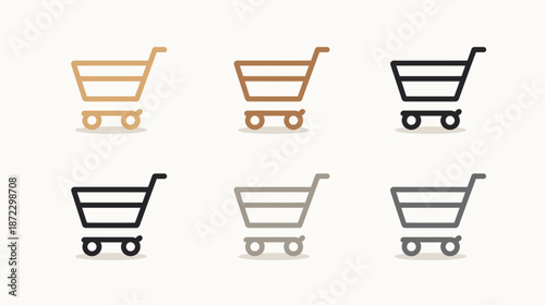 Shopping cart vector icons set in various colors for e-commerce, online store, retail, website design, and mobile app interface.