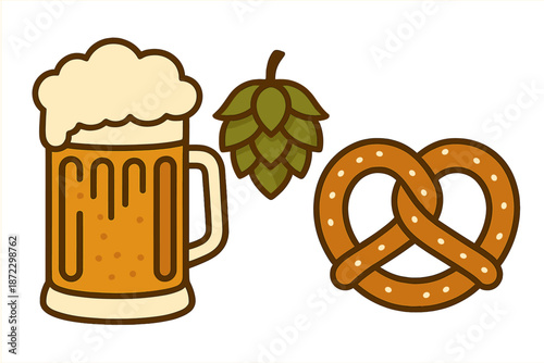 Enjoying a drink of beer with pretzel and hop at a casual gathering in a fun environment during the evening