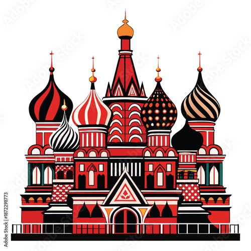 Iconic silhouette vector of Saint Basil Cathedral domes, famous Moscow landmark for international tourism and historical illustration.
