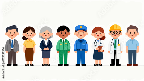 diverse cartoon workers in uniforms