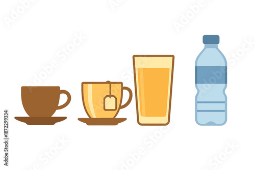 Three cups and one bottle displayed on a plain surface during a casual gathering in a warm setting