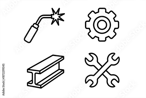 Shapes of tools and equipment for welding and metalwork in a workshop setting
