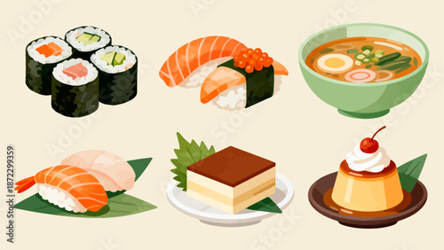 Japanese cuisine dishes illustration