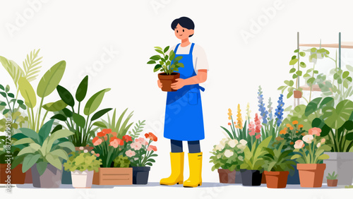 Person holding potted plant in garden center