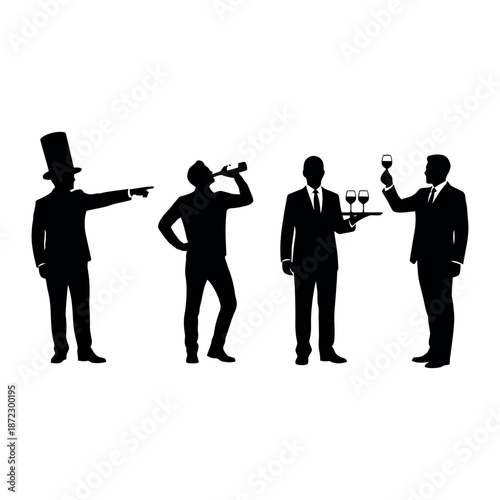 Silhouettes of elegant men in suits toasting and celebrating a special occasion