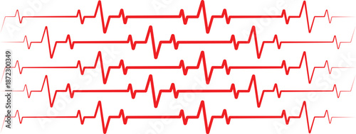 Repeating red electrocardiogram lines representing a rhythmic heart rate pattern