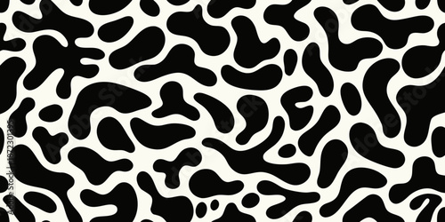 Abstract black and white pattern with organic flowing shapes and irregular spots