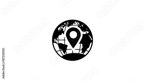Global Location Pin Icon on World Map. International Navigation, Travel, and Earth Destination Locator Symbol.