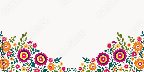 Floral arrangement with vibrant pink orange and yellow blossoms on a white background