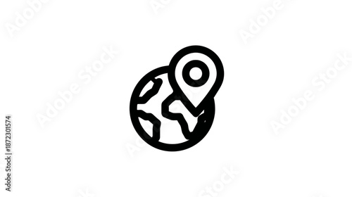 Global location pin icon on earth symbol, representing worldwide destination, navigation, travel, and geography concept