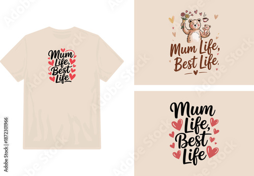 A beige t shirt mockup featuring a mum life best life floral design