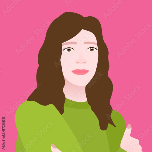 Brunette Girl Portrait Green Sweater