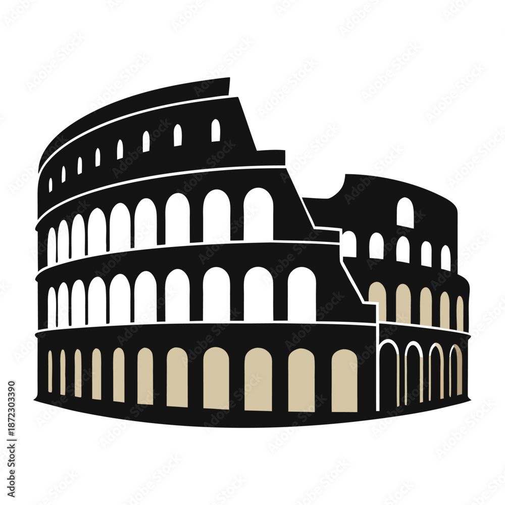 Naklejka premium Minimalist Silhouette Vector of the Historic Colosseum Landmark in Rome