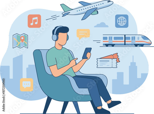 Man Planning Travel and Booking Tickets Online via Smartphone